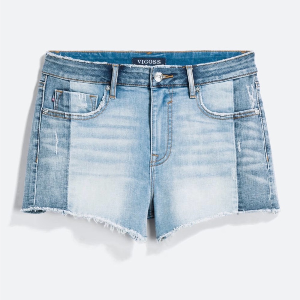 Vigoss Distressed Patchwork Fray Hem Denim Shorts Sz 8 Coastal Country Festival - Picture 9 of 9